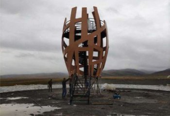 戶外鳥籠雕塑廠家 噴漆小品 創意不銹鋼鳥籠雕塑廠