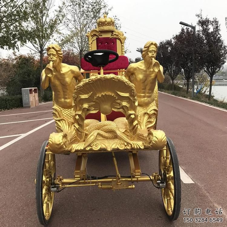 酒店馬車(chē)雕塑廠家 歐式賓館小品 鍍金不銹鋼馬車(chē)雕塑廠