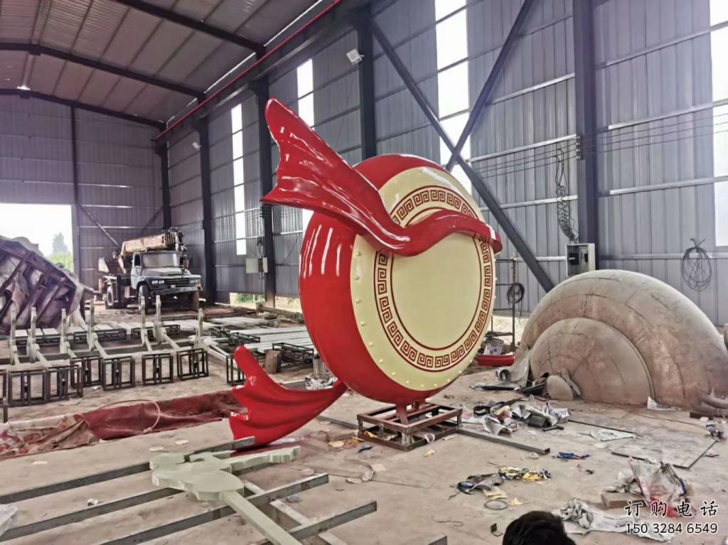 幾何鑼鼓雕塑廠家 彩繪工藝小品 創意不銹鋼鑼鼓雕塑加工廠