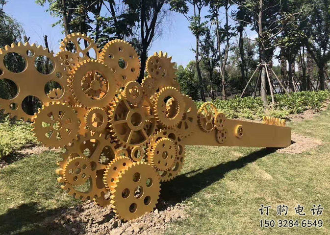 噴漆齒輪雕塑廠家 中式村口小品 草地不銹鋼齒輪雕塑廠