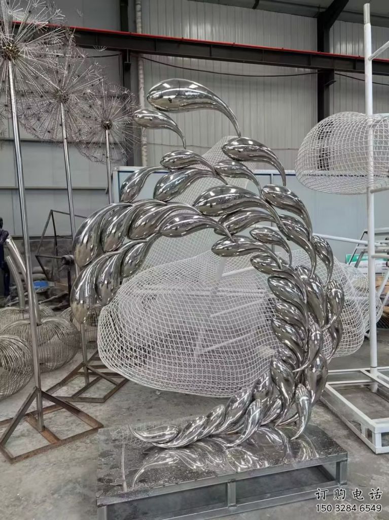 園林水稻雕塑廠家 鏡面小品 中式不銹鋼水稻雕塑廠