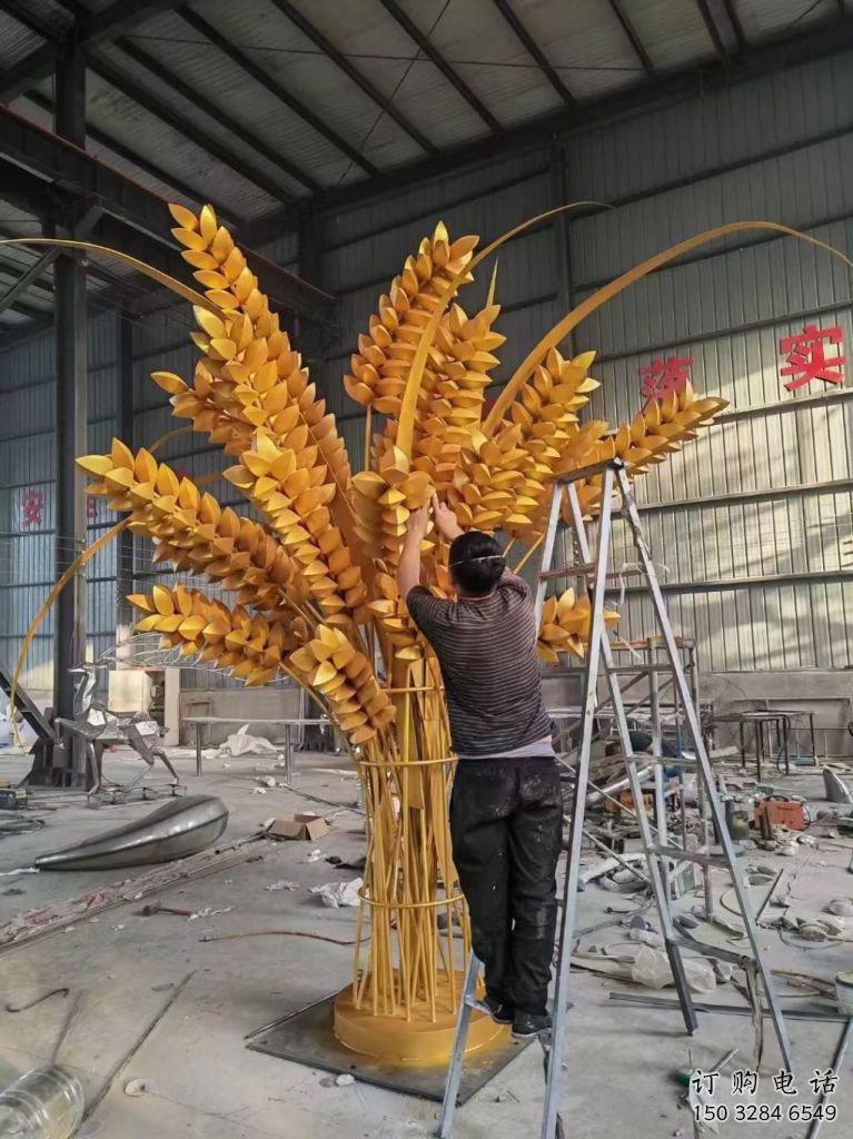 烤漆水稻雕塑廠家 仿真小品 戶外不銹鋼水稻雕塑制作廠