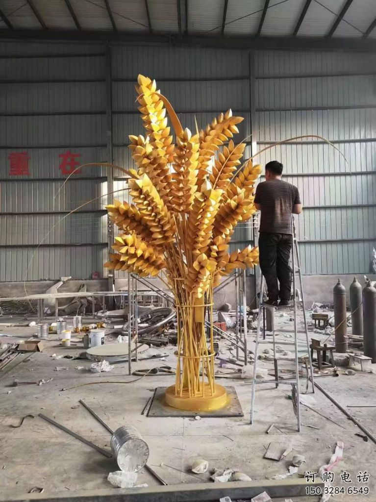 現(xiàn)代水稻雕塑廠家 大型別墅區(qū)擺件 創(chuàng)意不銹鋼水稻雕塑廠