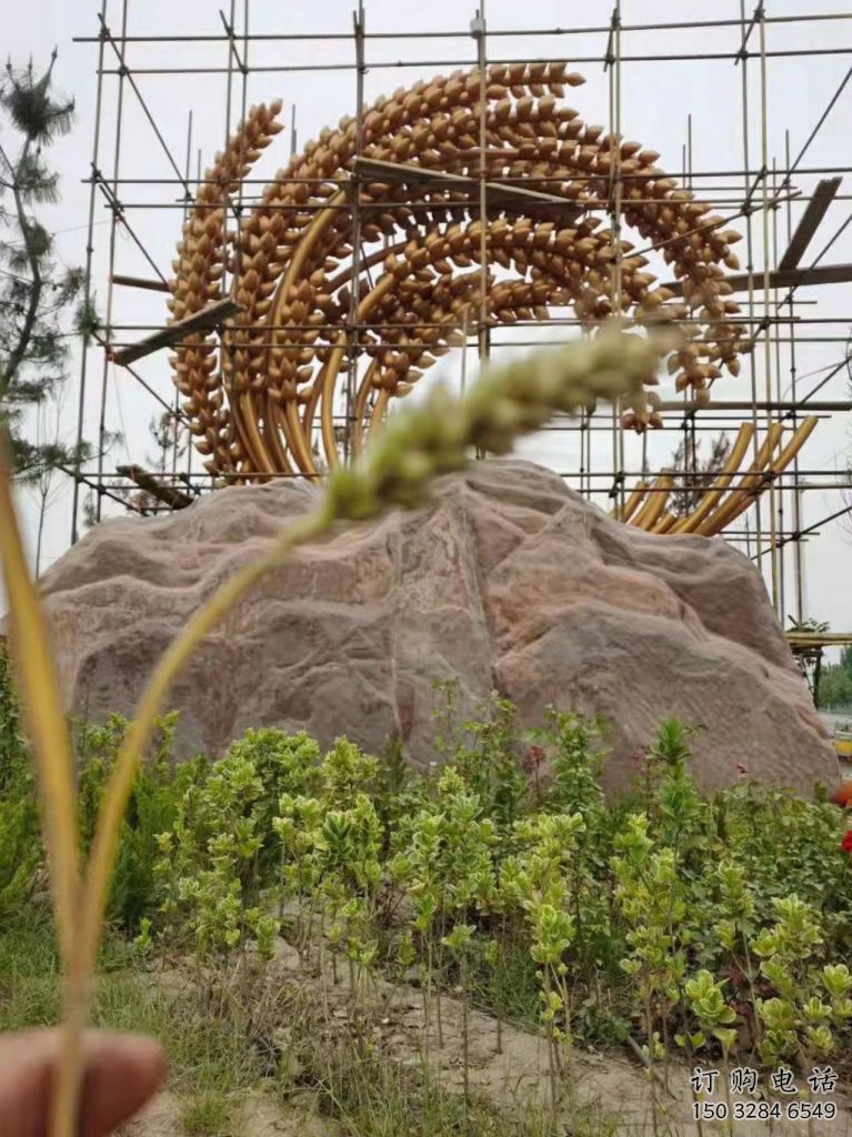 噴漆水稻雕塑廠家 中式小品 草地不銹鋼水稻雕塑廠