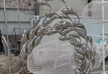 園林水稻雕塑廠家 鏡面小品 中式不銹鋼水稻雕塑廠