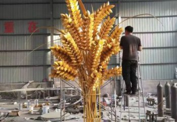 現代水稻雕塑廠家 大型別墅區擺件 創意不銹鋼水稻雕塑廠