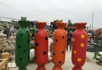 彩繪糖果雕塑廠家 抽象擺件 街頭不銹鋼糖果雕塑廠