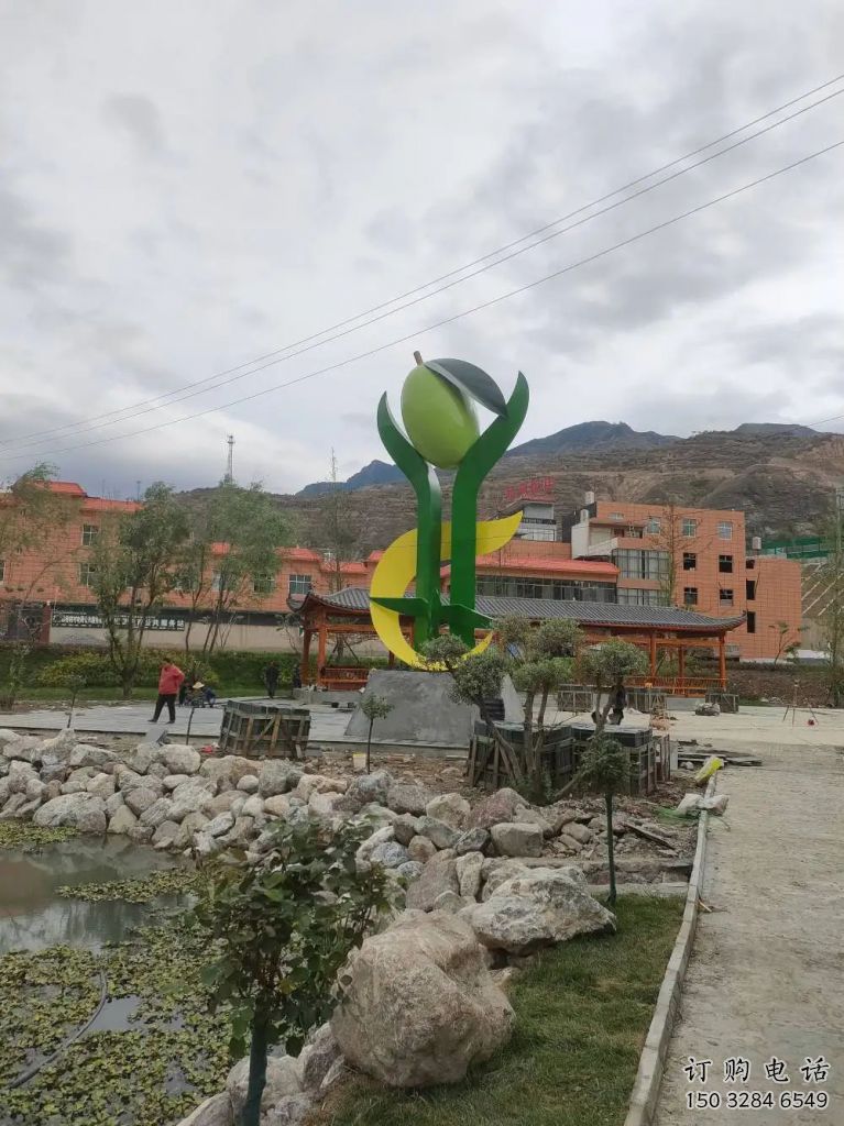 現(xiàn)代青果雕塑廠家 大型別墅區(qū)擺件 創(chuàng)意不銹鋼青果雕塑定做