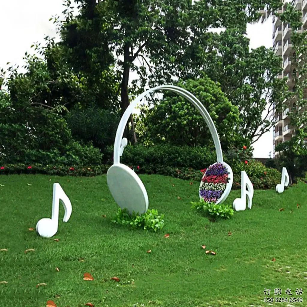 步行街耳機雕塑廠家 游樂場小品 創意不銹鋼耳機雕塑廠
