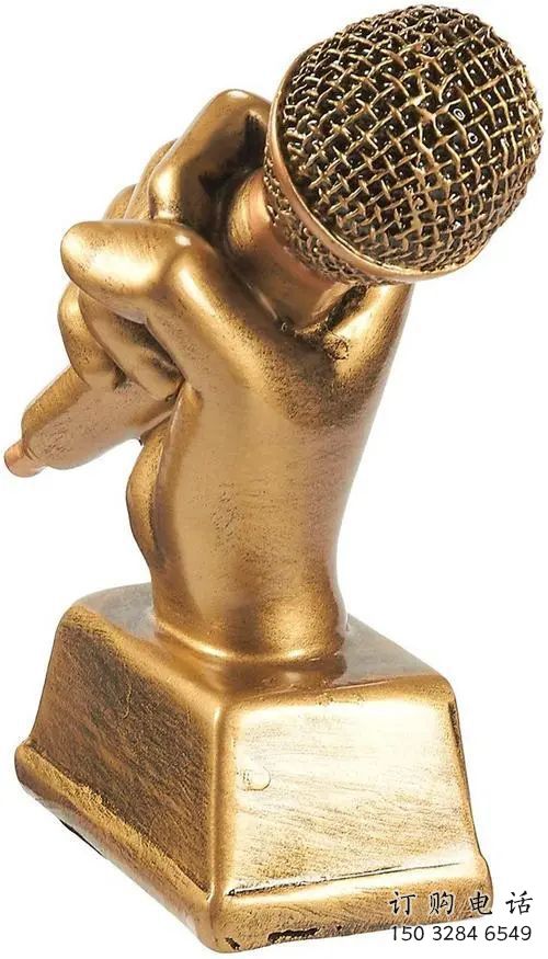 鍍金麥克風雕塑廠家 鑄造音樂擺件 大型不銹鋼麥克風雕塑廠