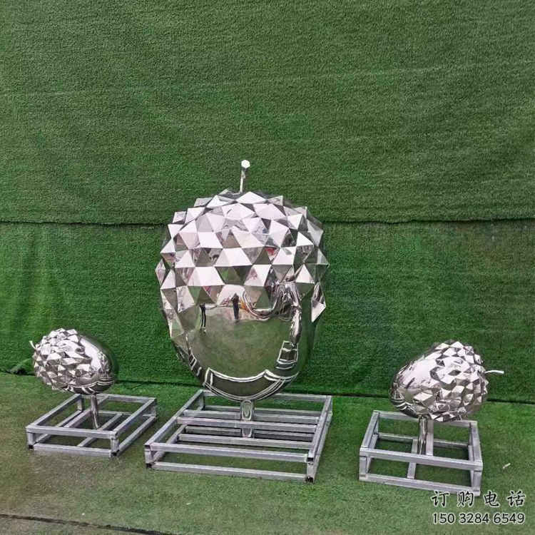 街頭松塔雕塑廠家 大型別墅區(qū)擺件 鏡面不銹鋼松塔雕塑定做