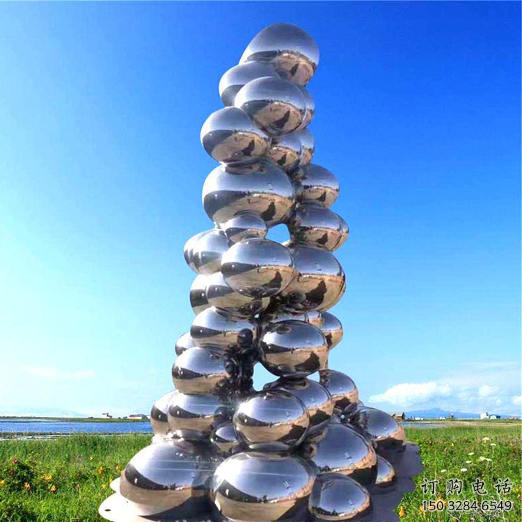 鏡面景觀石雕塑廠家 烤漆大型擺件 創意不銹鋼景觀石雕塑廠