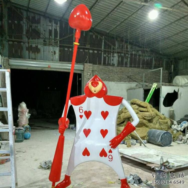 噴漆撲克雕塑廠家 中式村口小品 草地撲克雕塑廠