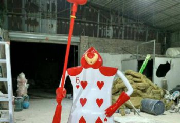 噴漆撲克雕塑廠家 中式村口小品 草地撲克雕塑廠