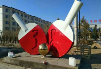 體育乒乓球拍雕塑廠家 運動小品 商業街不銹鋼乒乓球拍雕塑廠