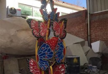 創意蝴蝶樹雕塑廠家 烤漆小品 公園不銹鋼蝴蝶樹雕塑廠