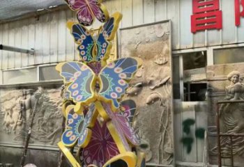 彩繪蝴蝶樹雕塑廠家 現代公園擺件 街頭不銹鋼蝴蝶樹雕塑廠