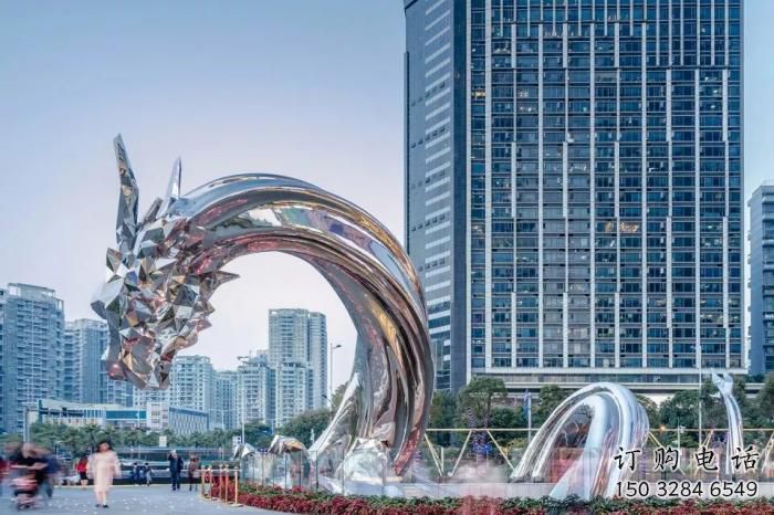 異形龍頭雕塑廠家 現代公園小品 廣場不銹鋼龍頭雕塑廠