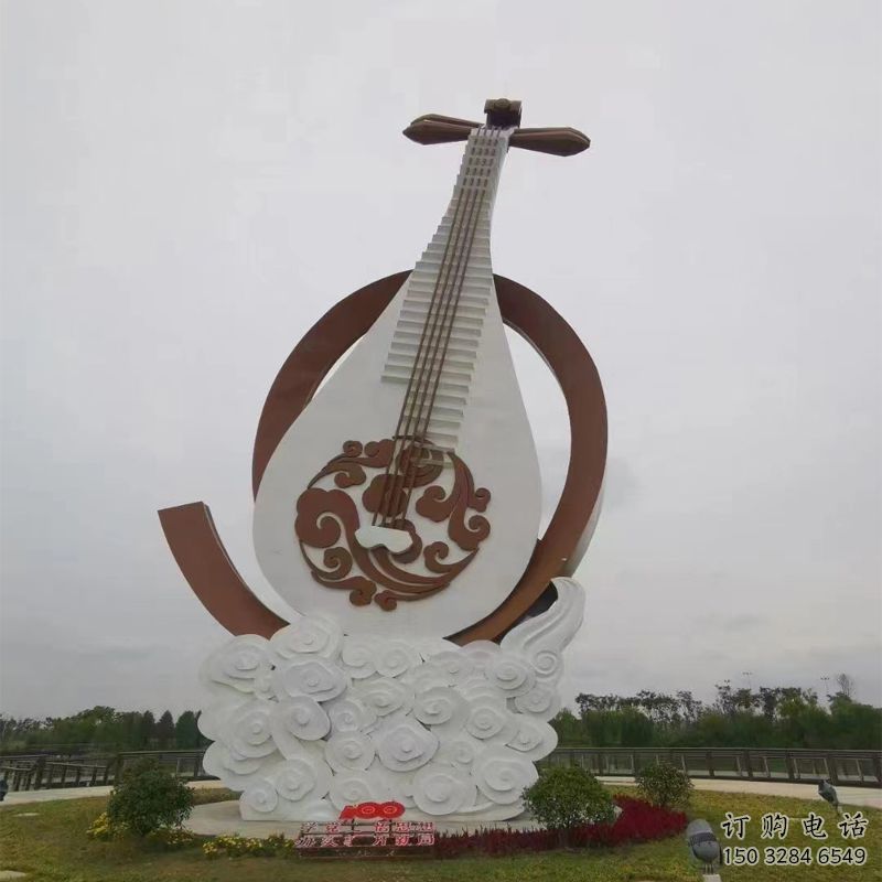 現代琵琶雕塑廠家 大型別墅區擺件 創意不銹鋼琵琶雕塑廠