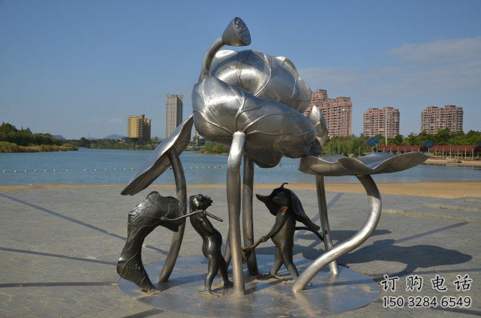 抽象睡蓮雕塑廠家 現(xiàn)代小品 創(chuàng)意不銹鋼睡蓮雕塑廠