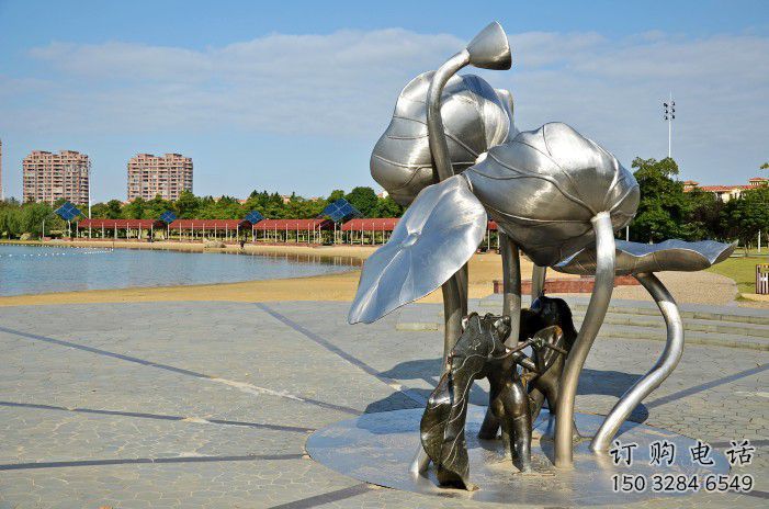 幾何睡蓮雕塑廠家 公園廣場小品 仿真不銹鋼睡蓮雕塑廠