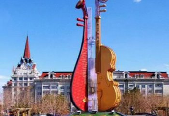 烤漆琵琶雕塑廠家 創(chuàng)意小品 戶外不銹鋼琵琶雕塑廠