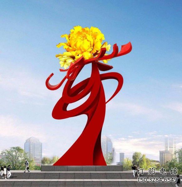 現代菊花雕塑廠家 大型別墅區擺件 烤漆不銹鋼菊花雕塑廠