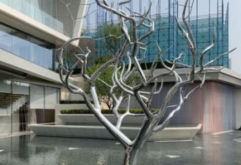 現代樹干雕塑廠家 大型別墅區擺件 鏡面不銹鋼樹干雕塑廠