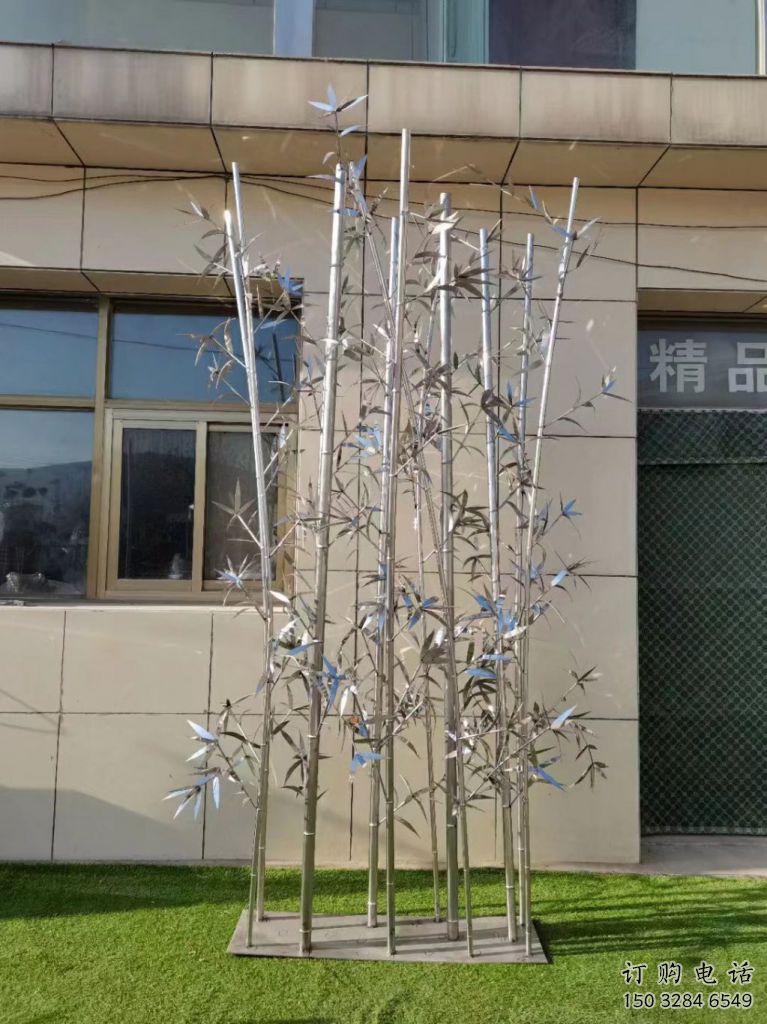 公園竹葉雕塑廠家 戶外擺件 鏡面不銹鋼竹葉雕塑生產