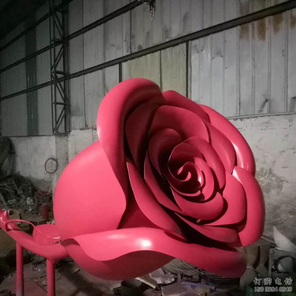 中式玫瑰花雕塑廠家 烤漆公園小品 現代不銹鋼玫瑰花雕塑廠