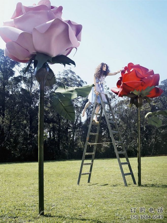 現代月季花雕塑廠家 大型別墅區擺件 烤漆不銹鋼月季花雕塑廠