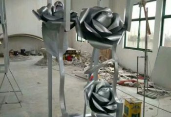 鏡面月季花雕塑廠家 大型擺件 創(chuàng)意不銹鋼月季花雕塑廠
