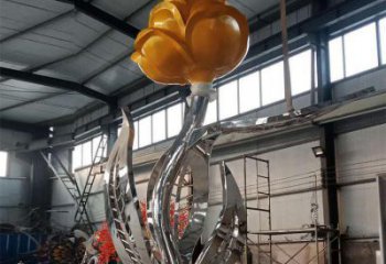 鏡面花瓣雕塑廠家 烤漆大型擺件 現代不銹鋼花瓣雕塑廠
