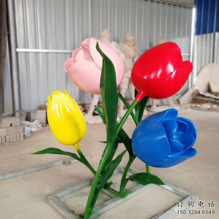 彩繪郁金香雕塑廠家 創意擺件 街頭不銹鋼郁金香雕塑廠
