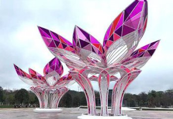 現代百合花雕塑廠家 大型別墅區擺件 幾何不銹鋼百合花雕塑廠