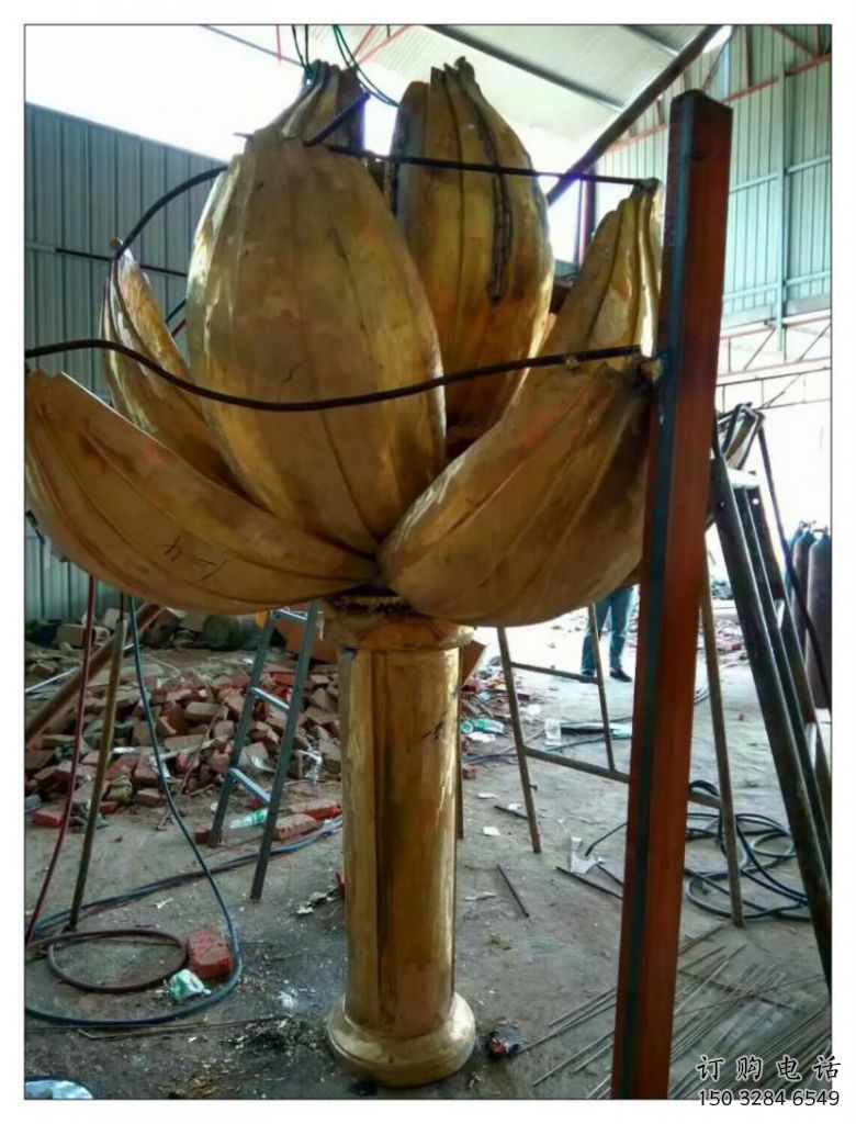 酒店金蓮雕塑廠家 烤漆小品 大型不銹鋼金蓮雕塑廠