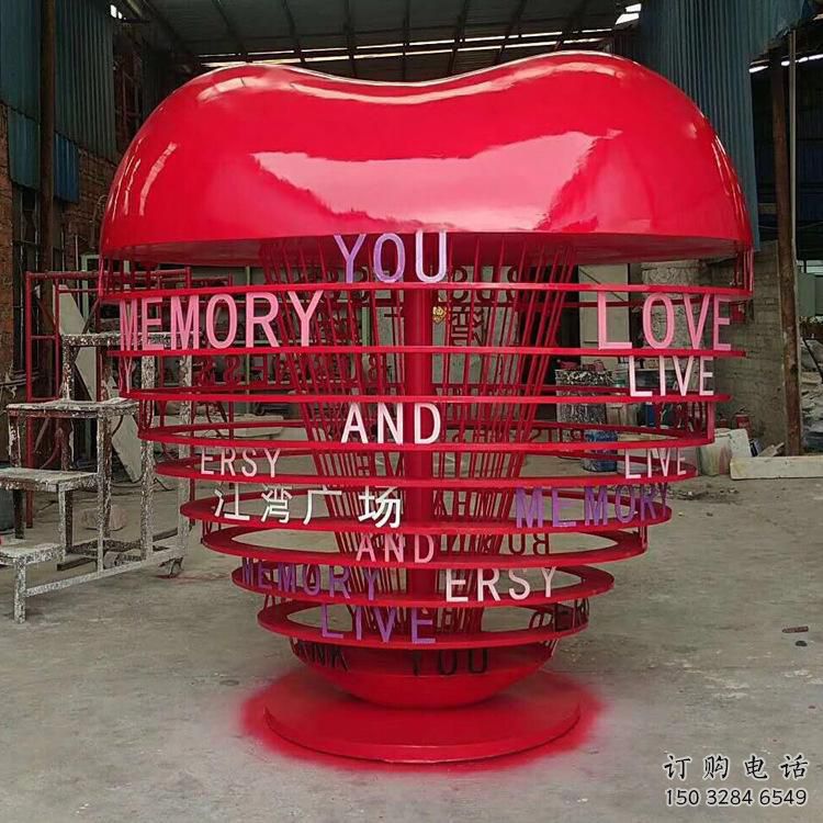 幾何心形雕塑廠家 發光小品 烤漆不銹鋼心形雕塑廠