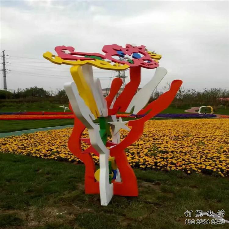 噴漆大樹雕塑廠家 中式小品 草地不銹鋼大樹雕塑廠