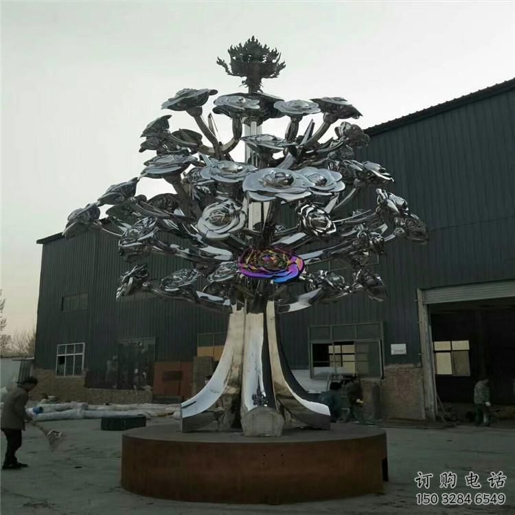 現代大樹雕塑廠家 大型別墅區擺件 鏡面不銹鋼大樹雕塑廠
