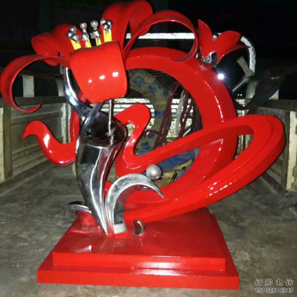 現代石榴花雕塑廠家 大型別墅區擺件 戶外不銹鋼石榴花雕塑廠