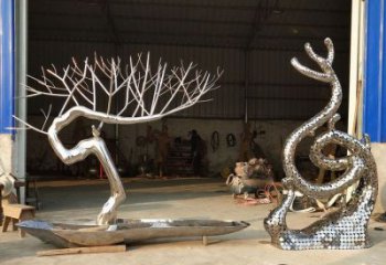 異形迎客松雕塑廠家 現(xiàn)代小品 公園不銹鋼迎客松雕塑廠