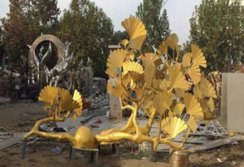 中式銀杏葉雕塑廠家 烤漆小品 游樂(lè)場(chǎng)不銹鋼銀杏葉雕塑廠