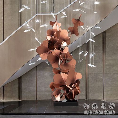 現(xiàn)代銀杏葉雕塑廠家 大型別墅區(qū)擺件 烤漆不銹鋼銀杏葉雕塑廠