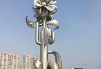 現代喇叭花雕塑廠家 大型別墅區擺件 廣場不銹鋼喇叭花雕塑廠