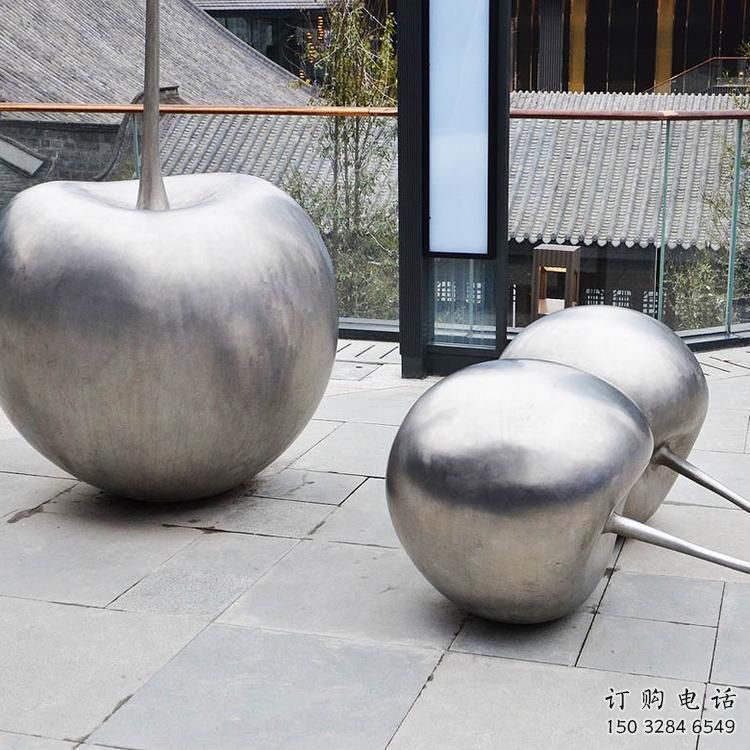 街頭櫻桃雕塑廠家 大型別墅區擺件 拉絲不銹鋼櫻桃雕塑廠