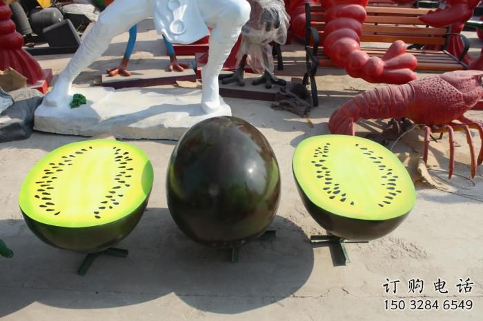 中式西瓜雕塑廠家 公園小品 游樂場不銹鋼西瓜雕塑廠