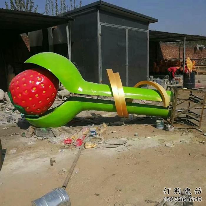 烤漆草莓雕塑廠家 戶外小品 現(xiàn)代不銹鋼草莓雕塑廠