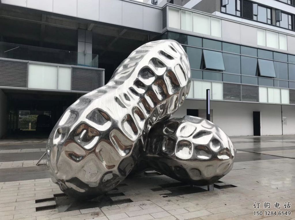 現代花生雕塑廠家 大型別墅區擺件 仿真不銹鋼花生雕塑廠