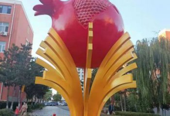 房地產石榴雕塑廠家 烤漆擺件 鍛造不銹鋼石榴雕塑工廠