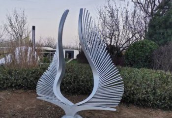 鏡面鳳羽雕塑廠家 大型擺件 現代不銹鋼鳳羽雕塑定做
